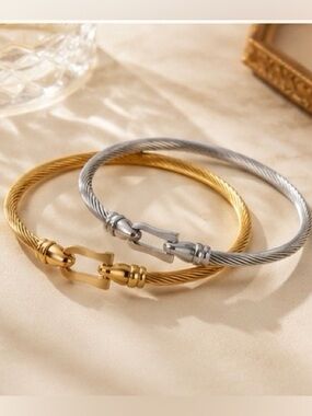 Twisted Cable Bracelet Duo in Gold and Silver